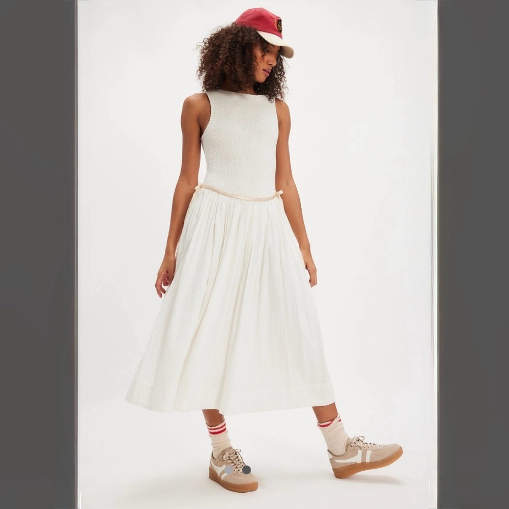 Free People Nightingale Seersucker White  Cream Maxi Dress Medium Size new NWT